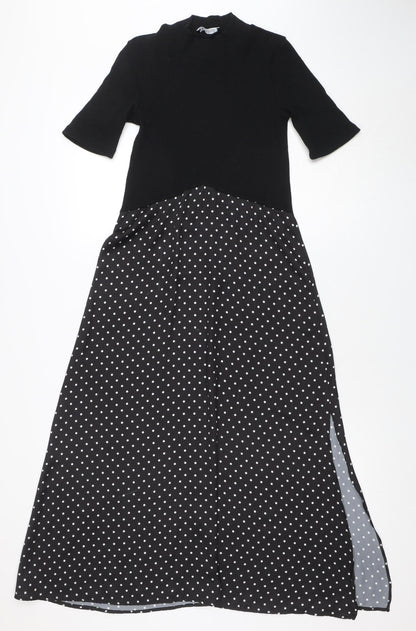 ZARA Women Black Polka Dot Fit & Flare Midi Dress Size 12