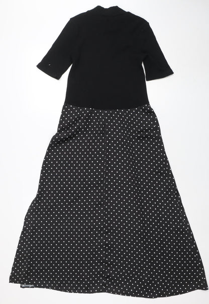 ZARA Women Black Polka Dot Fit & Flare Midi Dress Size 12