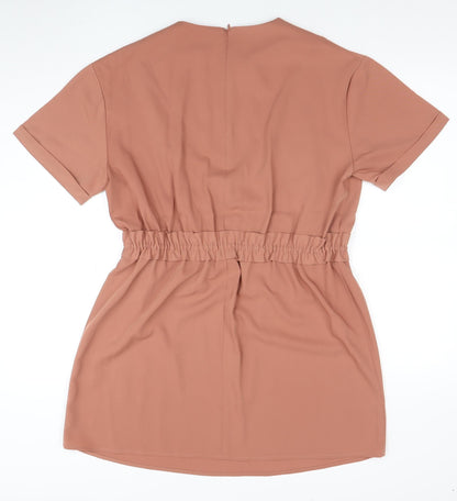 INAYAH Women Brown Short Sleeve Shift Dress L