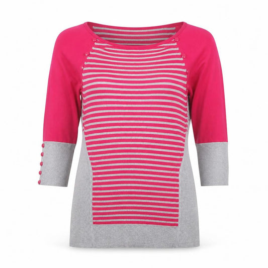 Coast Womens Pink Grey Striped Boat Neck 3/4 Sleeve Jumper Size 12