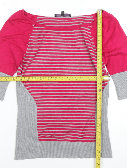 Coast Womens Pink Grey Striped Boat Neck 3/4 Sleeve Jumper Size 12