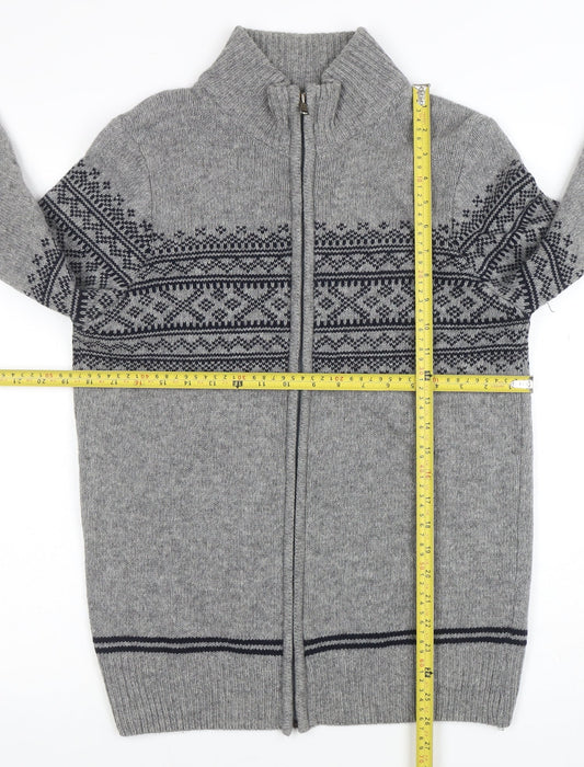 Lorenzo Magni Men’s Grey Wool Full Zip Fair Isle Jumper Size S
