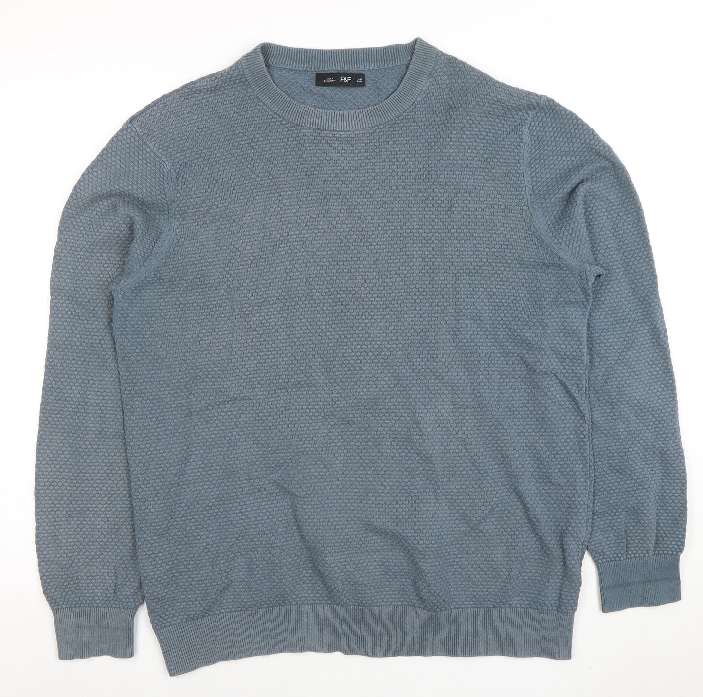 Mens UK Size L F&F Blue Pullover Jumper
