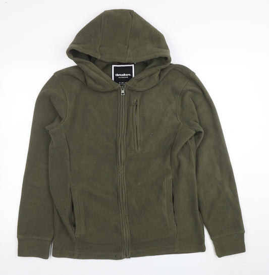 Threadbare Men's Green Fleece Hooded Full Zip Jacket Size S