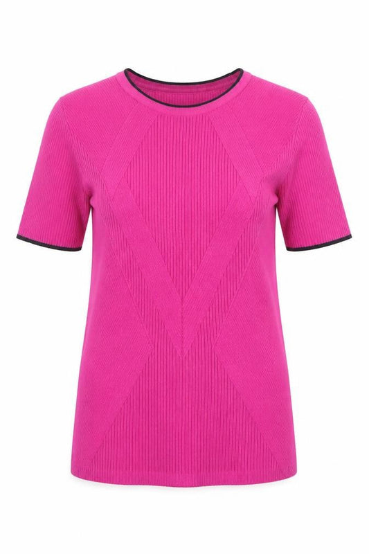 Front view of Principles Petite Women's Pink Knit Short Sleeve Top, size 8