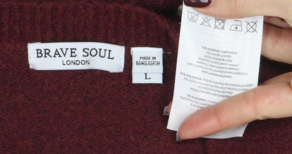 Brave Soul Women's Red Crew Neck Button Cardigan Size L