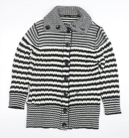 M&Co Women’s Black White Collared Chunky Knit Button Cardigan XL