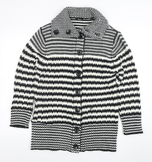 M&Co Women’s Black White Collared Chunky Knit Button Cardigan XL