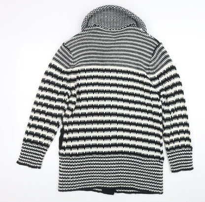 M&Co Women’s Black White Collared Chunky Knit Button Cardigan XL
