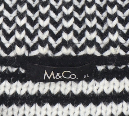M&Co Women’s Black White Collared Chunky Knit Button Cardigan XL
