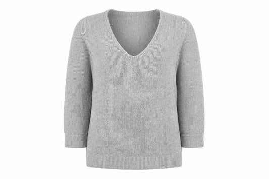 Front view of Massimo Dutti Women’s Grey V-Neck Knit jumper M