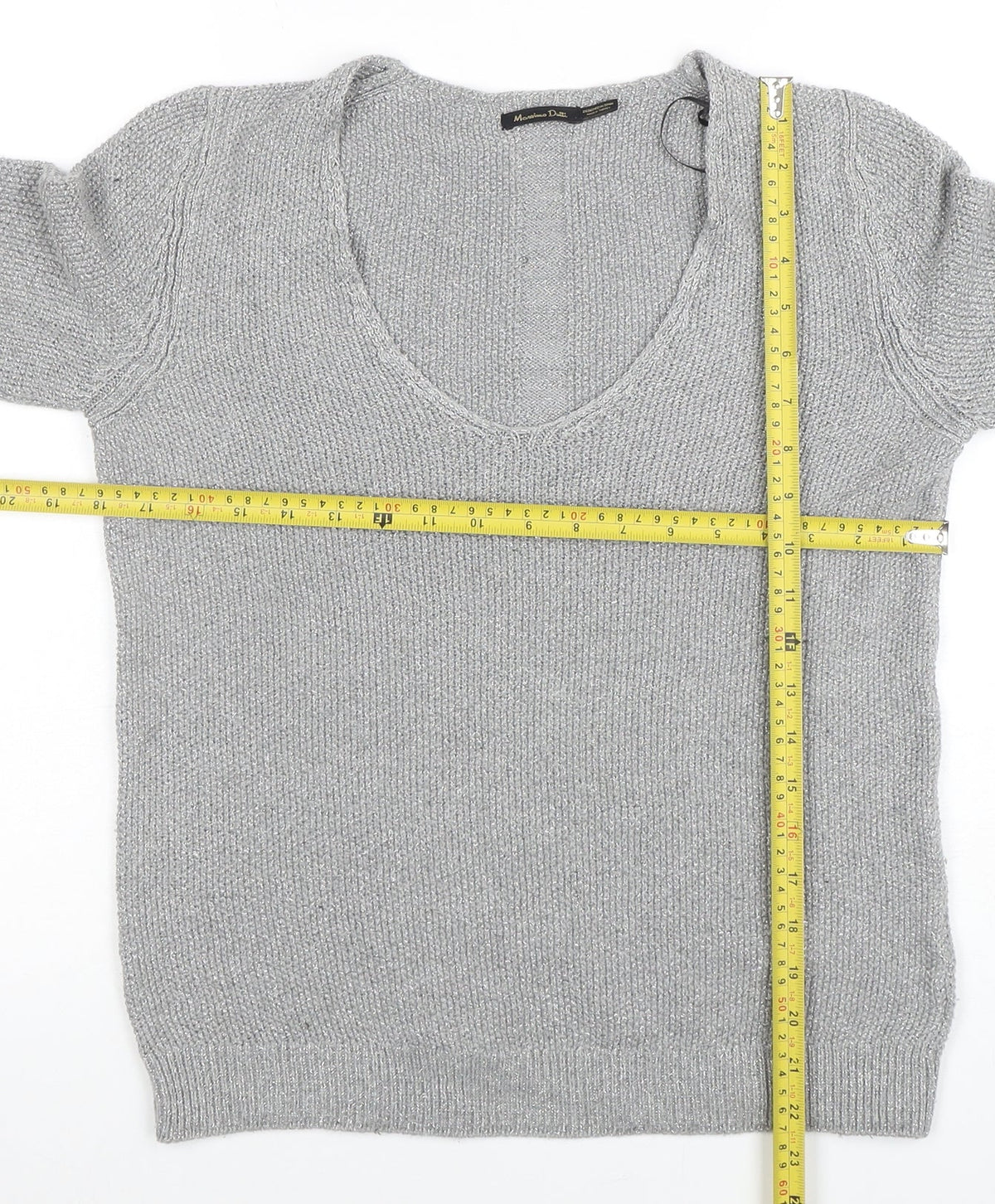 Massimo Dutti Women’s Grey V-Neck Knit Pullover Jumper M