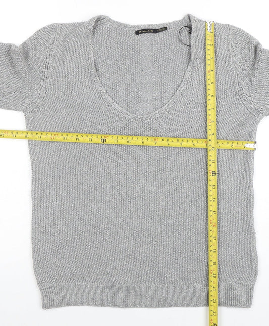Massimo Dutti Women’s Grey V-Neck Knit Pullover Jumper M