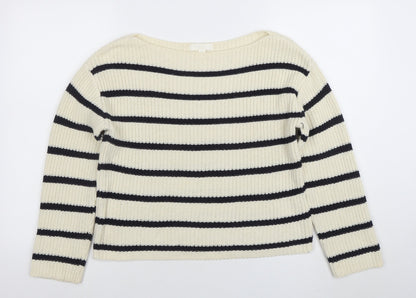 H&M Women Ivory Striped Boat Neck Knit Jumper Size S