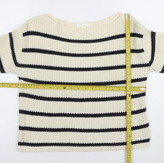 H&M Women Ivory Striped Boat Neck Knit Jumper Size S