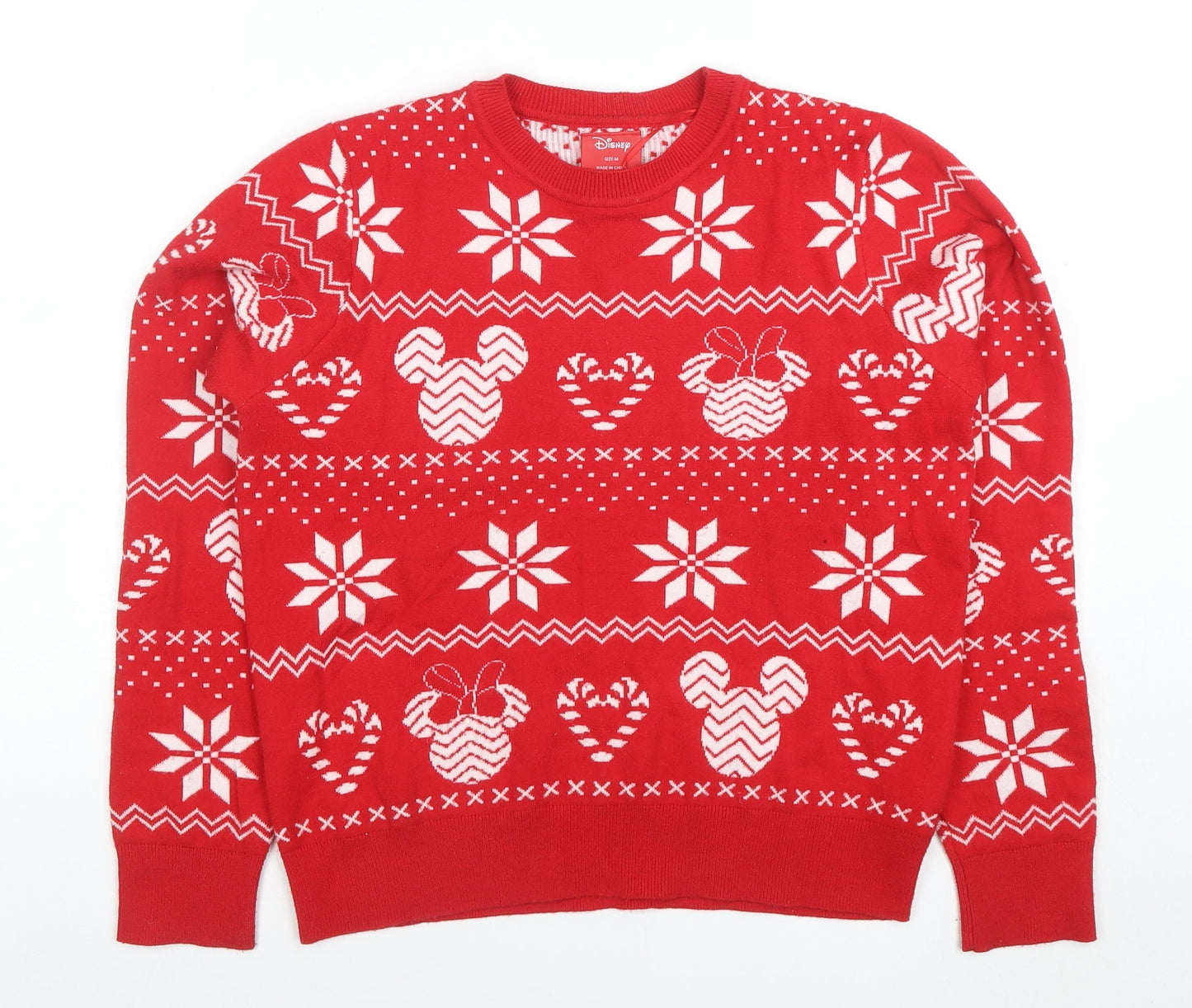 Disney Womens Red Christmas Mickey Mouse Pullover Jumper Size M