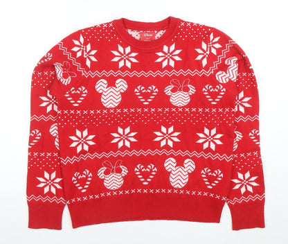 Disney Womens Red Christmas Mickey Mouse Pullover Jumper Size M