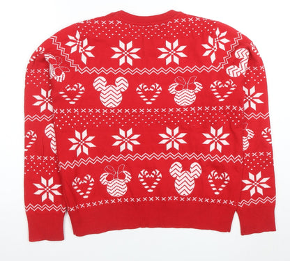 Disney Womens Red Christmas Mickey Mouse Pullover Jumper Size M