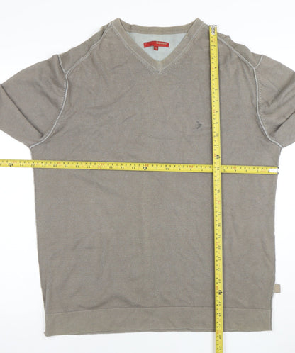 Sonneti Men’s Brown V-Neck Cotton Blend Jumper 2XL Casual Knit