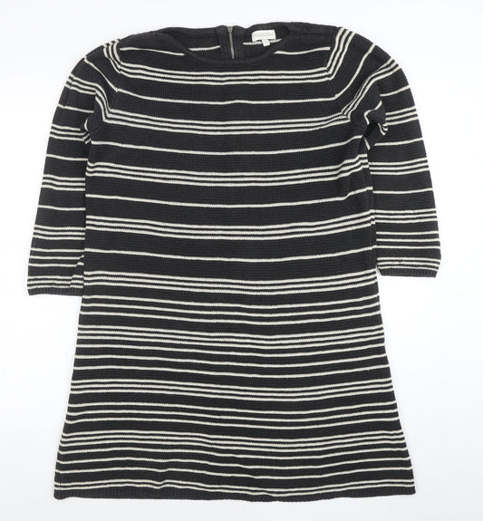 Monsoon Women’s Black Stripe Knit Shift Dress M 3/4 Sleeve
