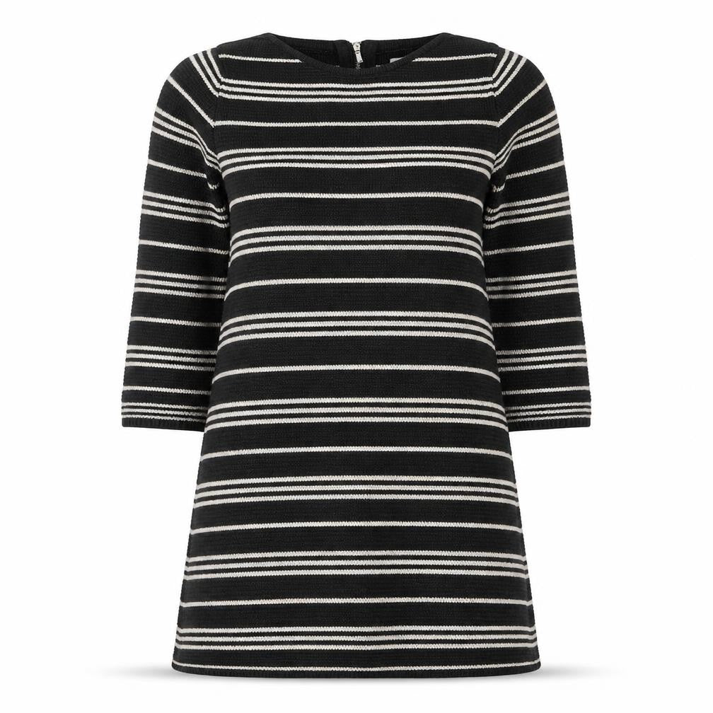 Monsoon Women’s Black Stripe Knit Shift Dress M 3/4 Sleeve