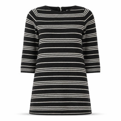 Monsoon Women’s Black Stripe Knit Shift Dress M 3/4 Sleeve