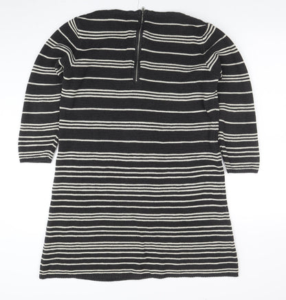 Monsoon Women’s Black Stripe Knit Shift Dress M 3/4 Sleeve