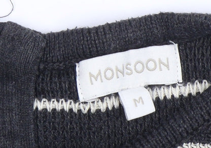 Monsoon Women’s Black Stripe Knit Shift Dress M 3/4 Sleeve