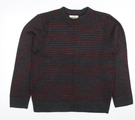 George Men's Grey Geometric Knit Acrylic Pullover Jumper Medium