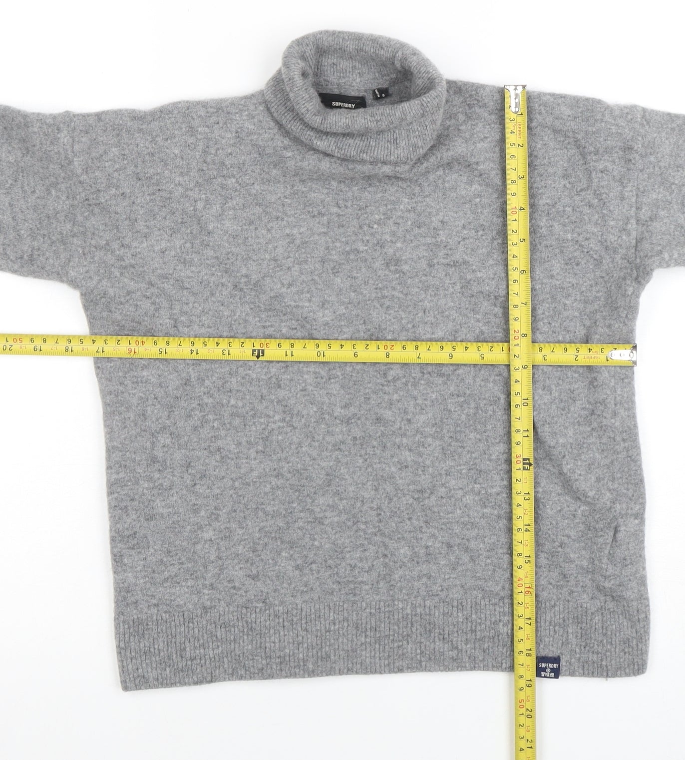 Superdry Womens Grey Wool Roll Neck Jumper Size 8