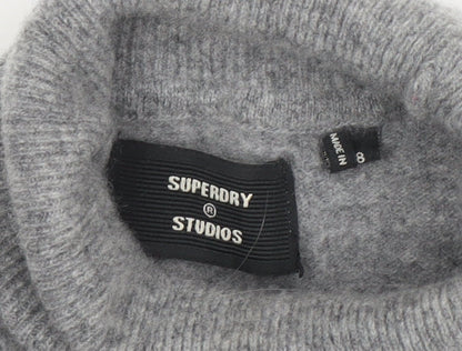 Superdry Womens Grey Wool Roll Neck Jumper Size 8
