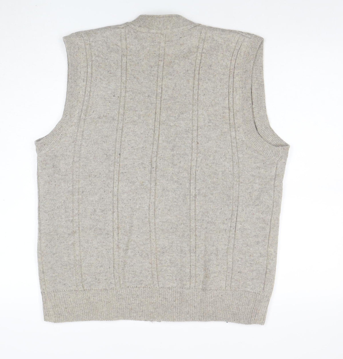 Long Dai Men's Beige Wool V-Neck Argyle Button Vest 2XL
