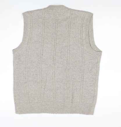 Long Dai Men's Beige Wool V-Neck Argyle Button Vest 2XL