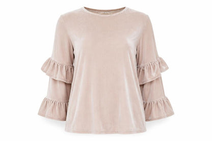 Tu Woman Beige Velvet Ruffle Sleeve Blouse Size 14