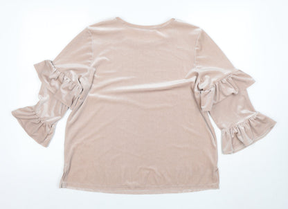 Tu Woman Beige Velvet Ruffle Sleeve Blouse Size 14