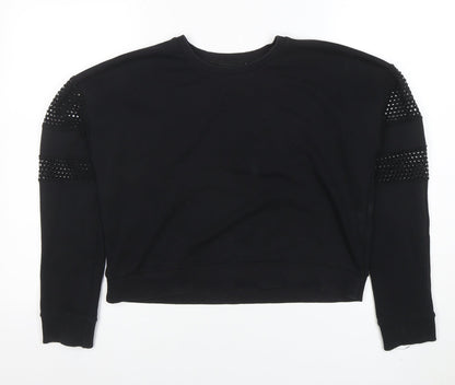 New Look Women Black Size 12 Studded Sleeve Crew Neck Jumper