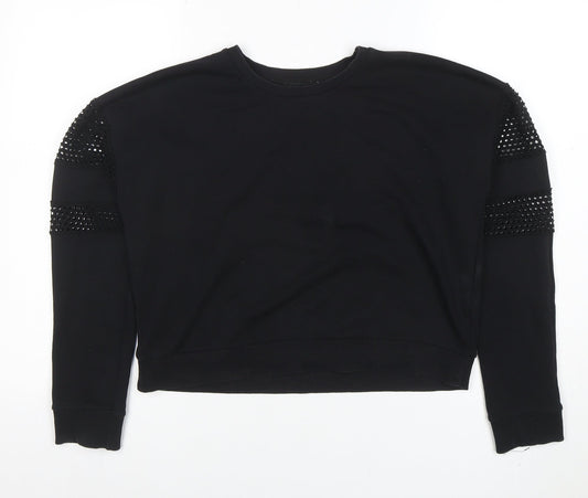 New Look Women Black Size 12 Studded Sleeve Crew Neck Jumper