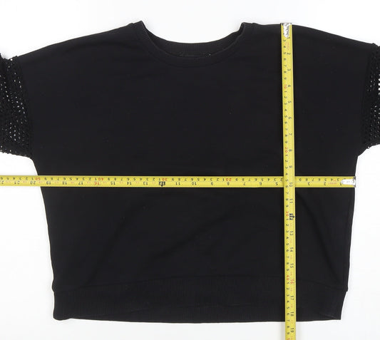New Look Women Black Size 12 Studded Sleeve Crew Neck Jumper