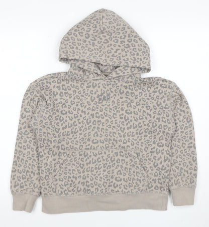 GAP Girls Beige Leopard Print Pullover Hoodie Size 8 Years Cotton Blend
