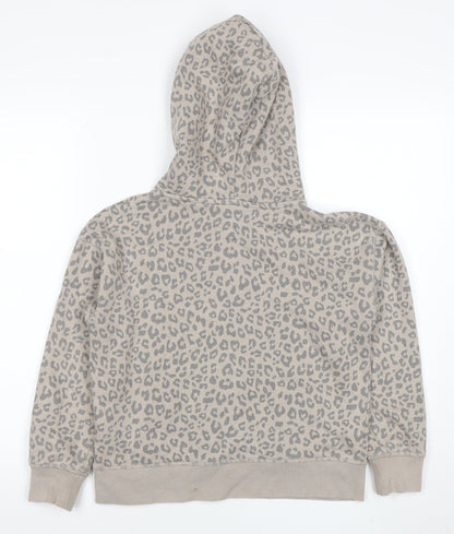 GAP Girls Beige Leopard Print Pullover Hoodie Size 8 Years Cotton Blend
