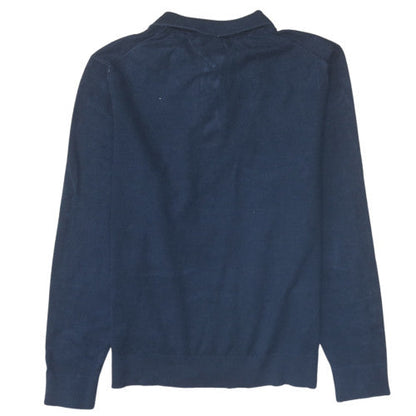 Tommy Hilfiger Men Blue Cotton Henley Jumper L Collared Knit