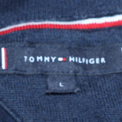Tommy Hilfiger Men Blue Cotton Henley Jumper L Collared Knit