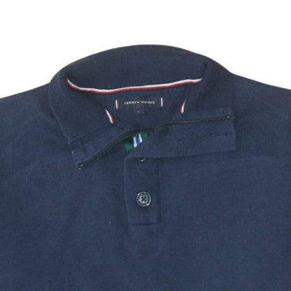 Tommy Hilfiger Men Blue Cotton Henley Jumper L Collared Knit