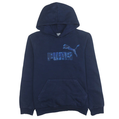 Puma Boys Navy Blue Pullover Hoodie 13-14 Years Graphic Print Cotton Blend