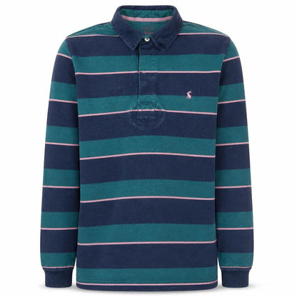 Joules Men's Blue Striped Long Sleeve Rugby Polo Shirt Size S