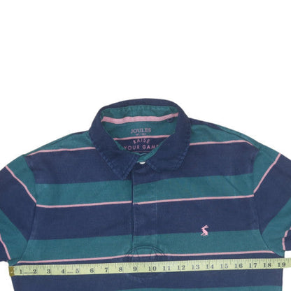 Joules Men's Blue Striped Long Sleeve Rugby Polo Shirt Size S