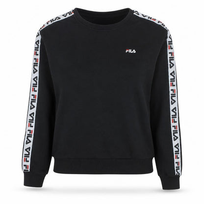 Fila Women Black Logo Tape Crew Neck Pullover Sweatshirt Size S