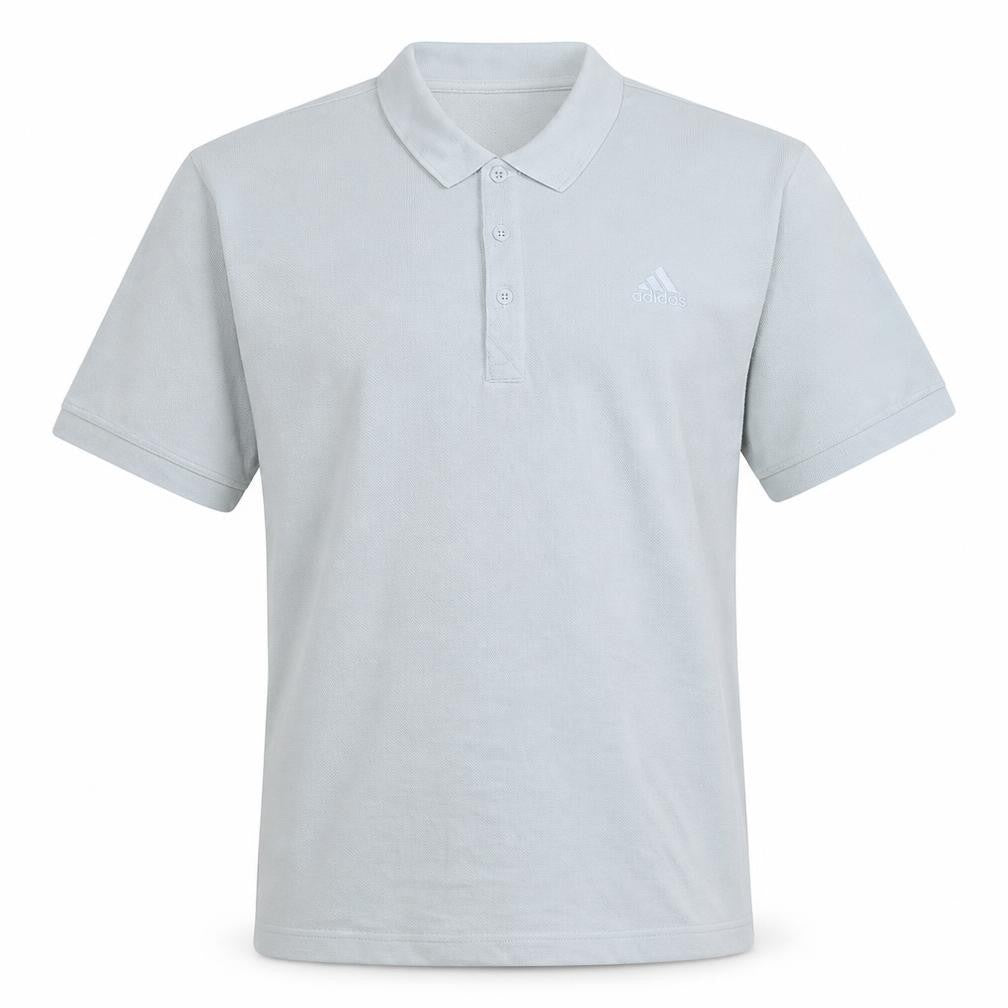 Front view of Adidas Men's Beige Short Sleeve Cotton Polo Shirt, size M