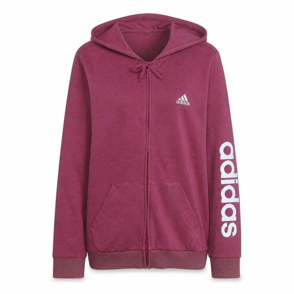 Front view of Adidas Women's Burgundy Full Zip Hoodie, size M, 12-14 Casual Sportswear