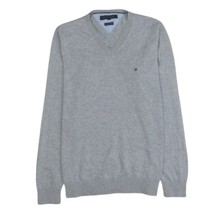 Tommy Hilfiger Men's Grey V-Neck Cotton Jumper Size S